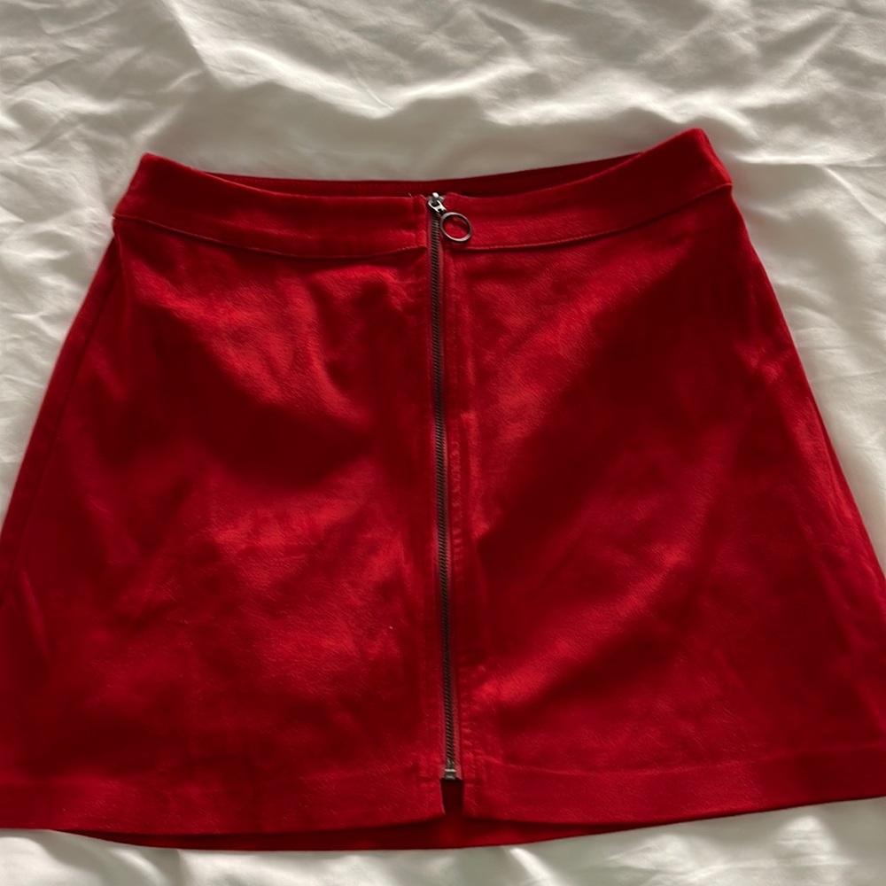 Red faux suede mini skirt